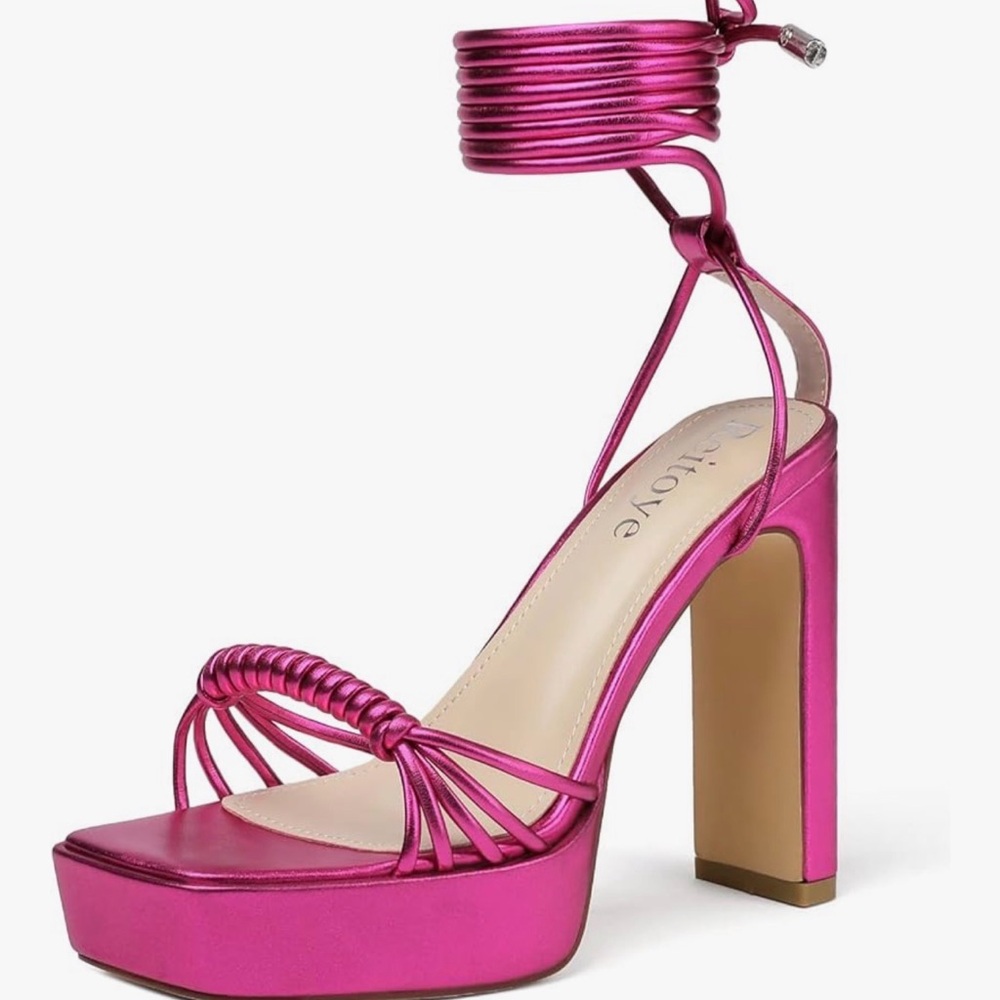 Fuchsia Metallic Platform Ankle-Tie Sandal